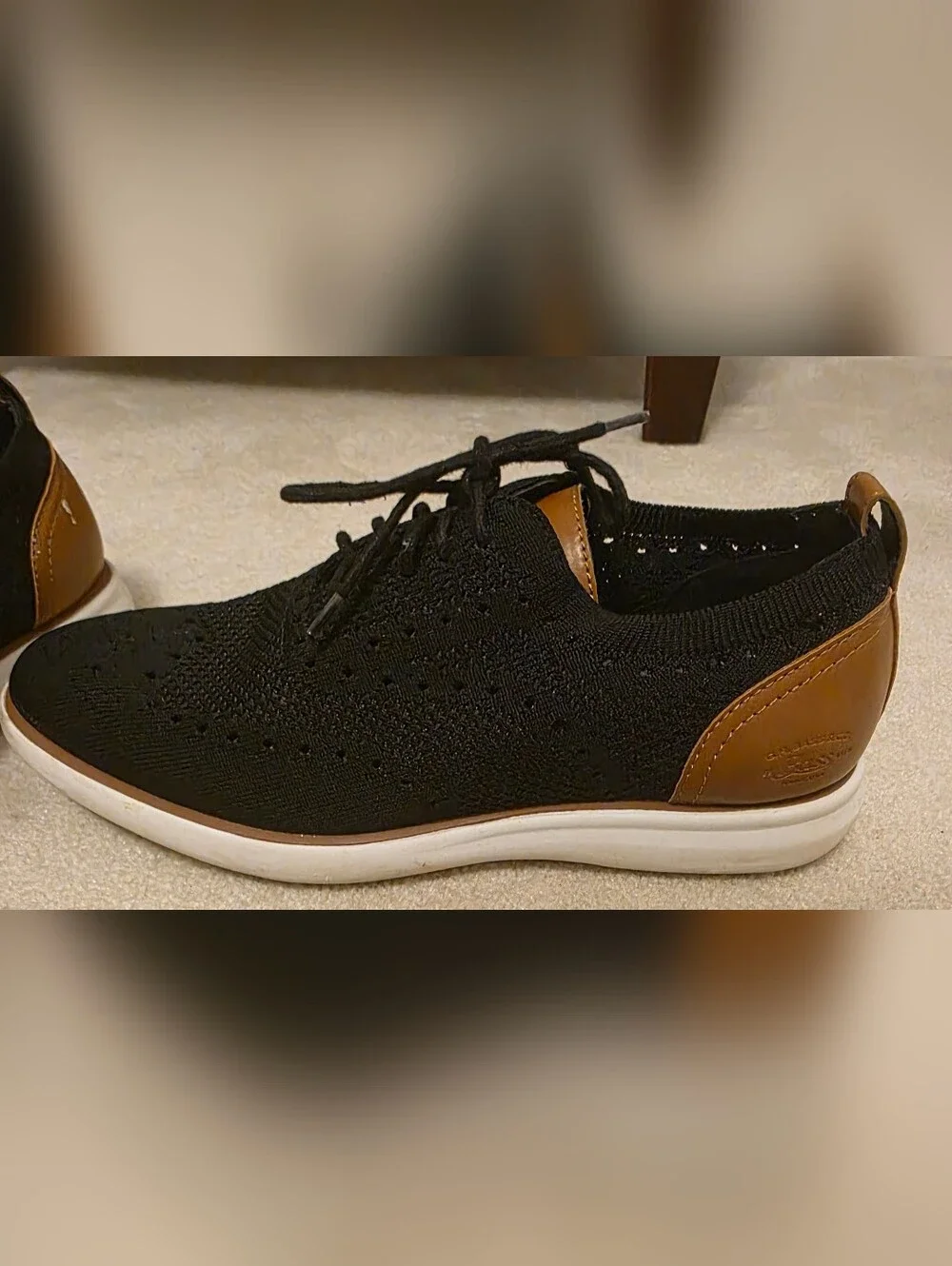 G.H. Bass & Co. Men's - 9.5 Black Knit Casual Dress Shoe Tan Heel & Tongue
